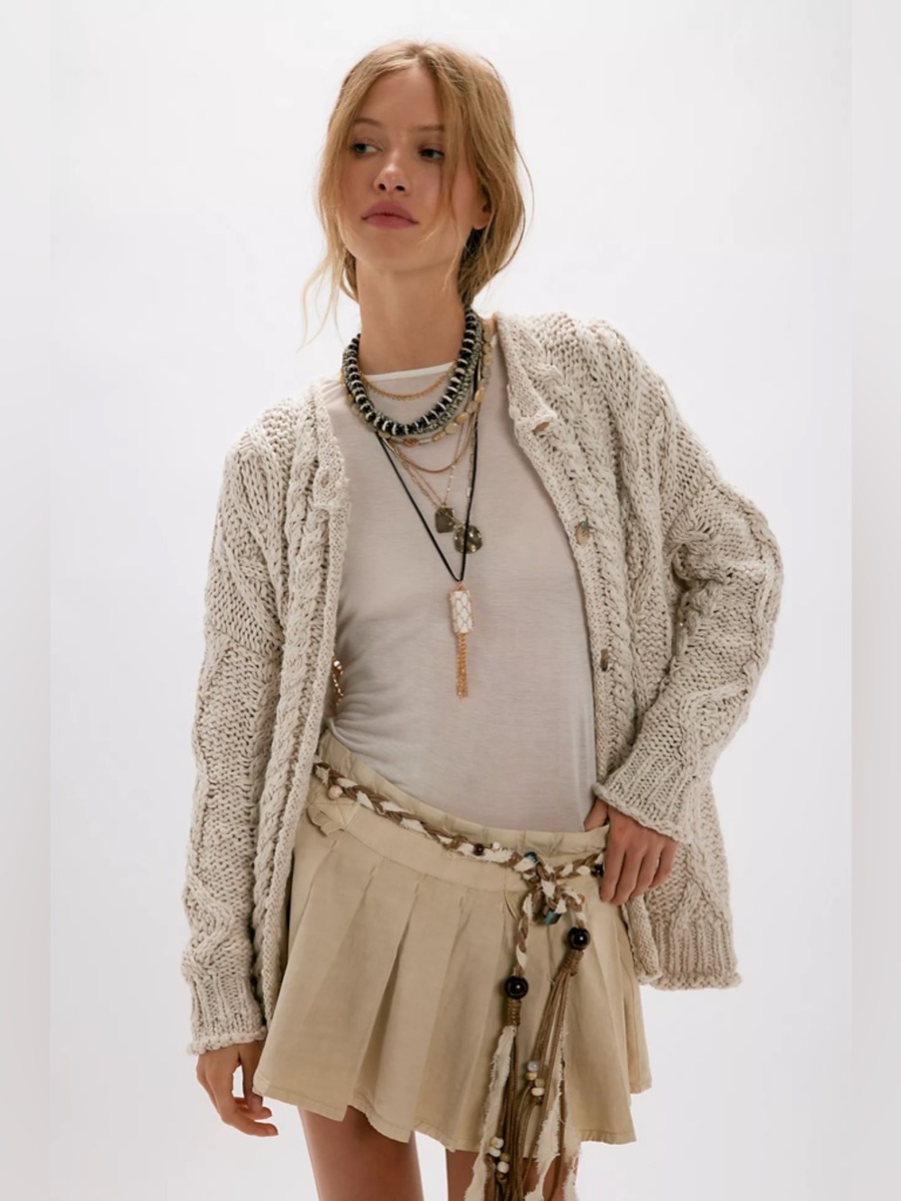 NWT Free People Opal Woven Cable Knit Cardigan Sweater